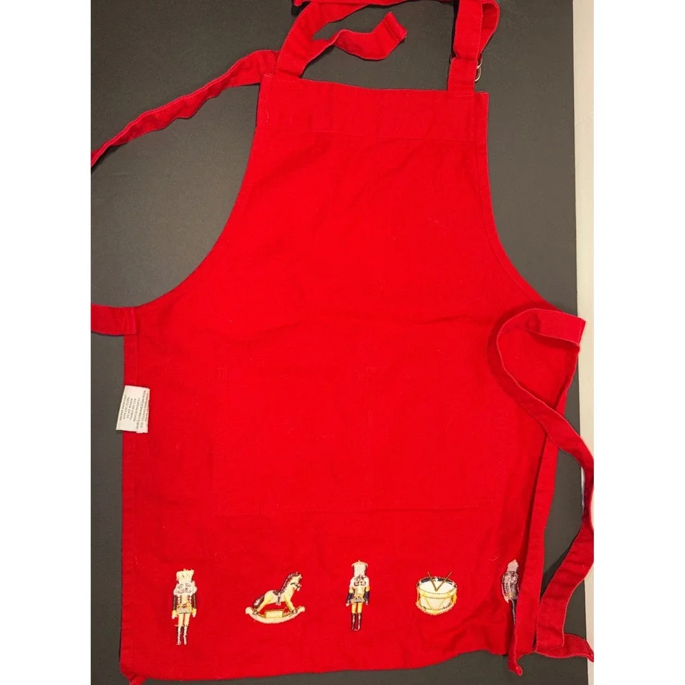 Williams Sonoma Kids‎ Red Nutcracker Embroidered Christmas Apron Cotton Twill